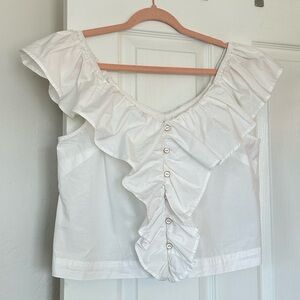 Anthropologie Women’s M White Ruffle Sleeve Blouse NWT